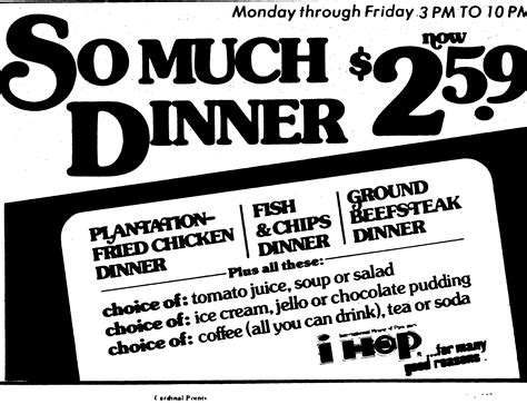 IHOP Dinner Specials- March 1976 : VintageMenus