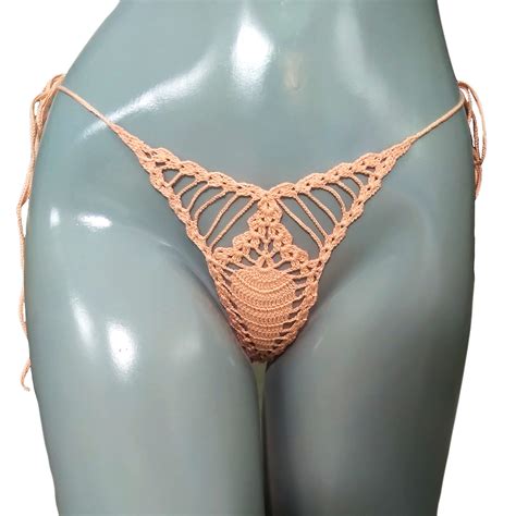 buy light peach color crochet extreme micro bikini bottom g string thong tiny bikini bottom for