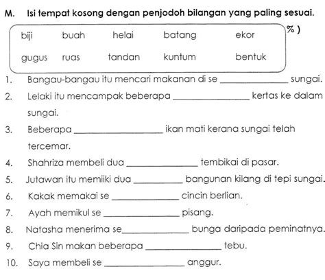 Latihan Tahun Bahasa Melayu Penjodoh Bilangan Latihan Bahasa Melayu