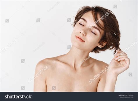 Portrait Caucasian Girl Short Hairstyle Naked Stock Photo 1921545050