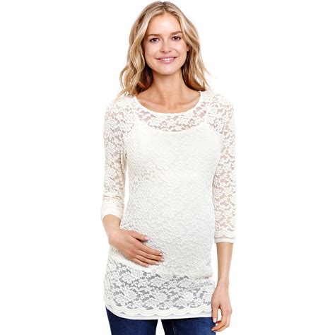 Jessica Simpson Maternity Long Sleeve Lace Illusion Top In White Lyst