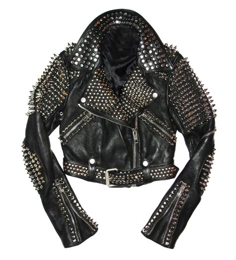 Handmade Black Leather Rock Punk Style Studded Spiked Biker Motorcycle