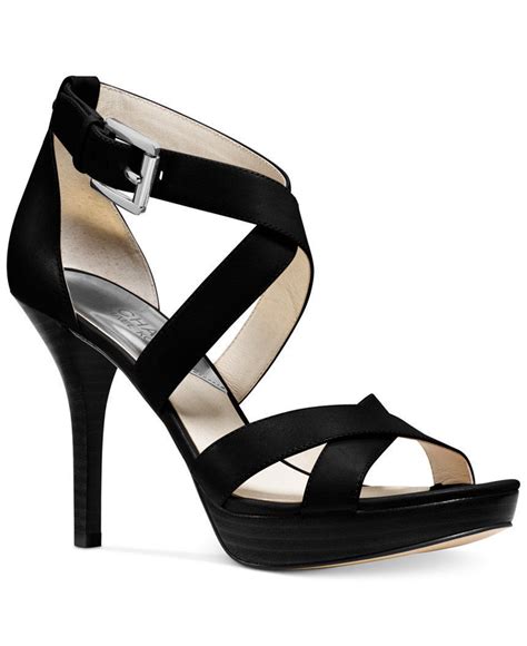 M Michael Kors Evie Platform Black Leather Womens Open Toe Sandals