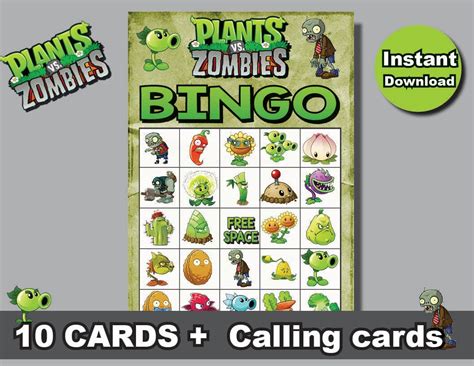 Instand Dl Plants Vs Zombies Bingo 10 Cards Calling Cards