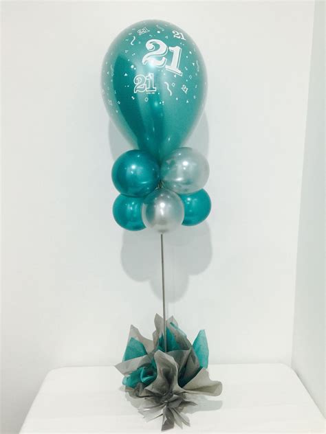 See more ideas about balloon decorations, balloon centerpieces, balloons. Teal 21st birthday balloon table decoration. | Balloon ...
