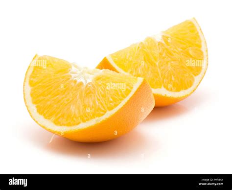 Two Orange Quarter Slices Isolated On White Background Stock Photo Alamy