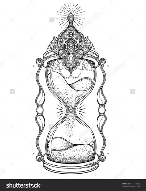 Stock Vector Decorative Antique Hourglass Illustration Isolated On White Hand Drawn Vector Art