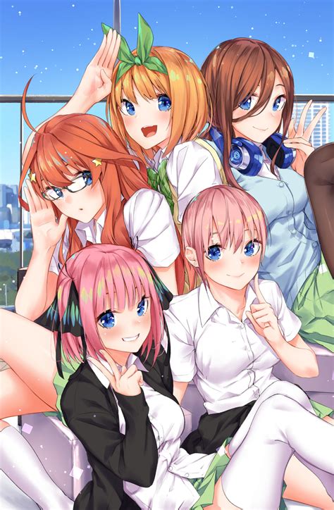 Short Hair Long Hair Redhead Brunette Pink Hair Twins Anime Anime Girls 5 Toubun No