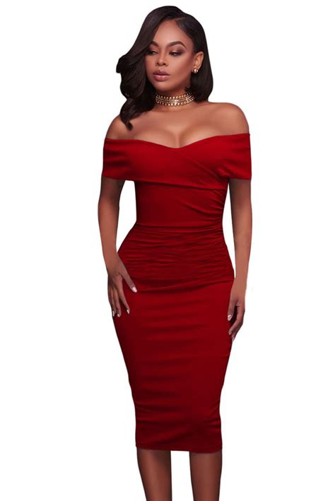 Red Off The Shoulder Midi Dress Dresses Images 2022