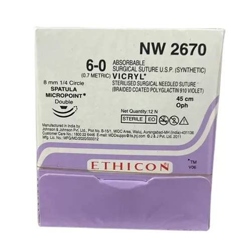 Buy Ethicon 45 Cm 6 0 Usp Violet Vicryl Absorbable Violet Braided