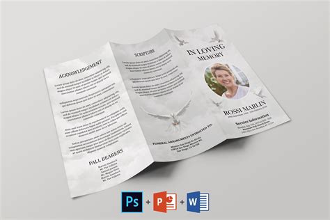 Heavenly White Dove Trifold Funeral Program Template 11x17 Funeral
