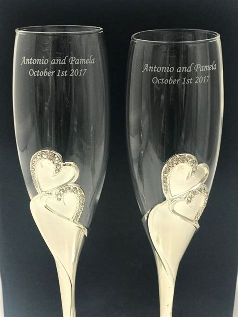 Set Of 2 Beautifully Customized Wedding Toasting Flutes Personalized