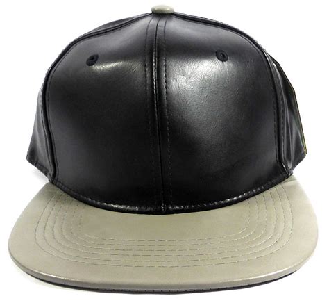 Faux Leather Blank Snapback Hats Wholesale Black Gray