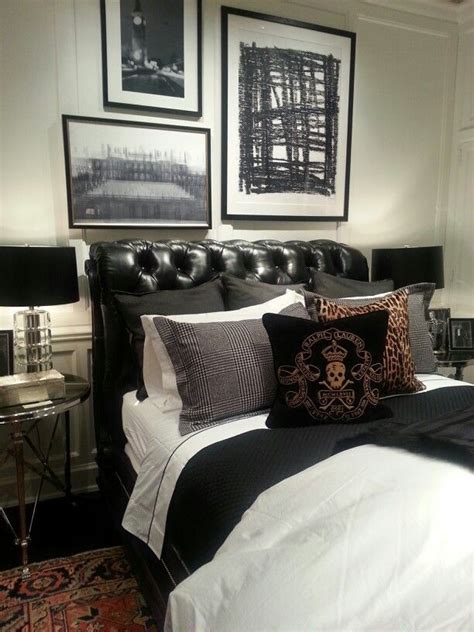 The Epitome Of Masculine Bedroom Styling Those Black And White Framed