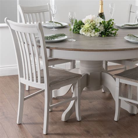 Our dining table and chair sets also give you comfort and durability in a big choice of styles. SHABBY CHIC COUNTRY DOVE GREY WHITE WOODEN LARGE ROUND DINING KITCHEN TABLE H18887