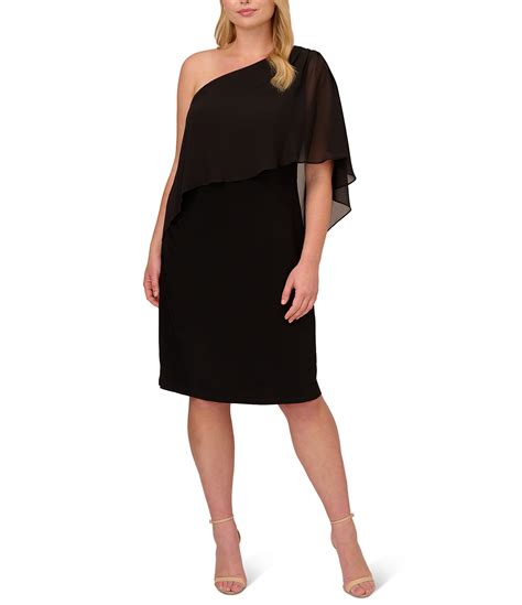 Adrianna Papell Plus Size One Shoulder Stretch Jersey Chiffon Overlay