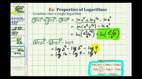 Ex 2 Combine A Logarithmic Expression Into One Logarithm Youtube