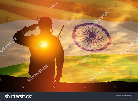 Silhouette Soldier Saluting On Background India Stock Illustration
