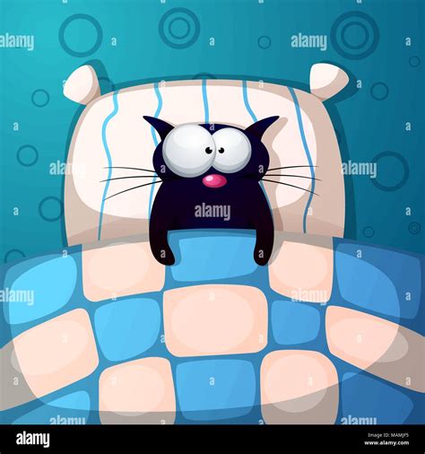 Cartoon Cat Sleep Illustration Room Bed Pillow Stock Vector Image