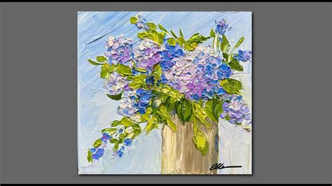 Acrylic Palette Knife Painting Blue Hydrangeas YouTube