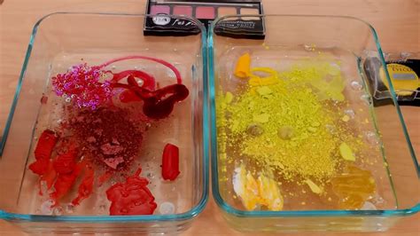 Mixing Makeup Eyeshadow Into Slime Red Vs Yellow Special Series Part