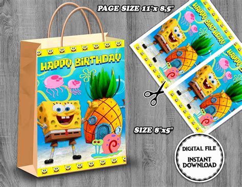 Spongebob T Bag Labels Digital Spongebob Birthday Party Etsy