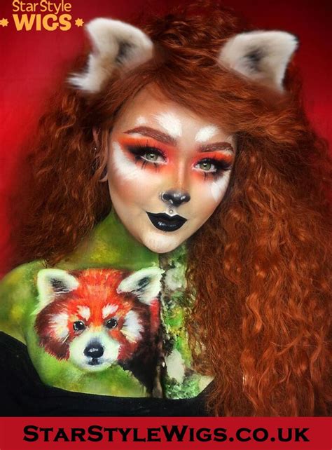 Red Crimped Wig Costume Wigs Animal Makeup Panda Makeup Panda