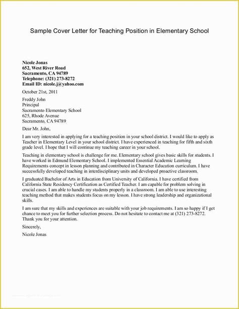 Teacher Cover Letter Template Free Of Elementary Teacher Resume Cover