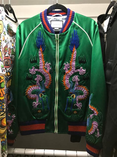 Gucci Gucci Dragon Embroidered Silk Bomber Jacket Grailed