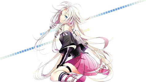 Long Hair Anime Anime Girls Boots Braids Ia Vocaloid Simple Background Vocaloid