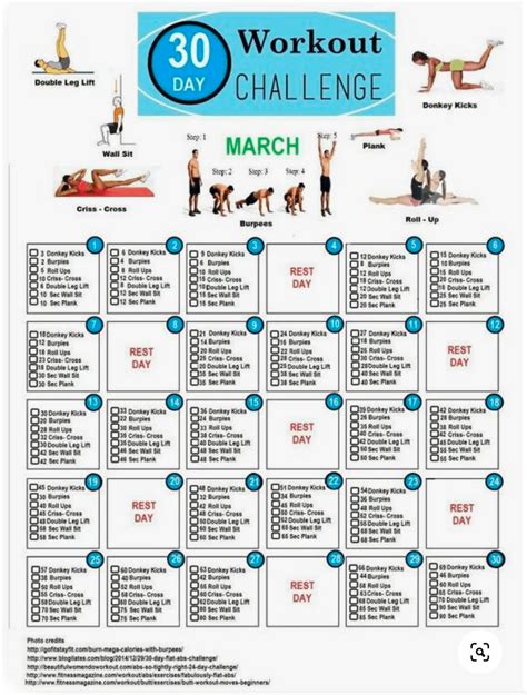 Printable 30 Day Workout Challenge Printable Templates