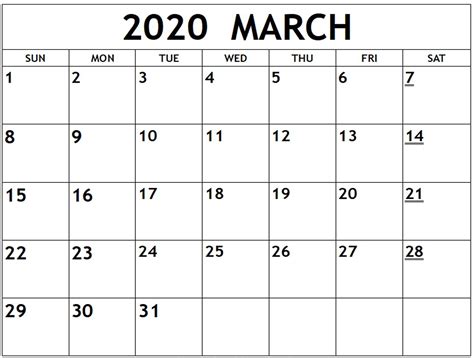 Monthly March Calendar 2020 Print Out Sheets Set Your Plan And Tasks