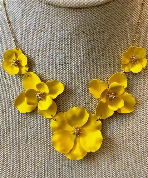 Flower Necklace Statement Necklace Yellow Necklace Floral Etsy