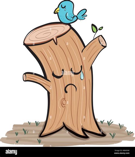 Cartoon Crying Tree Stump And Crying Bird Stock Vector Image And Art Alamy