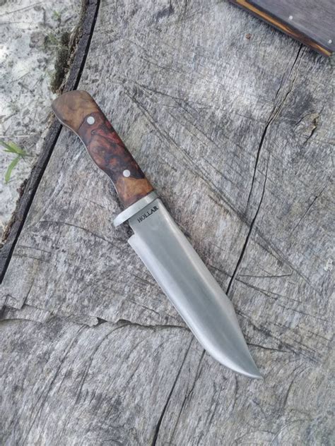 Hand Forged Knife Full Tang Bowie Cherry Burl Handle Wooden Sheath