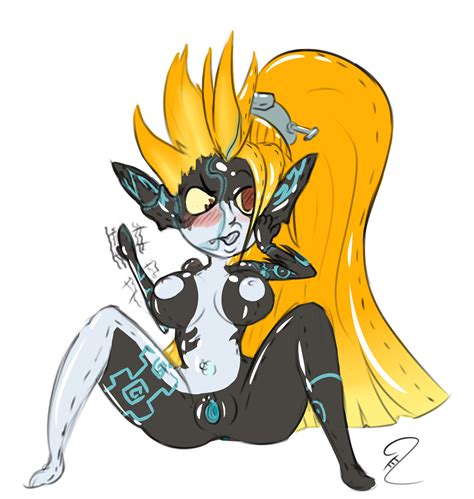 rule 34 1girls blush breasts brown eyes female female only imp imp midna midna nintendo pointy