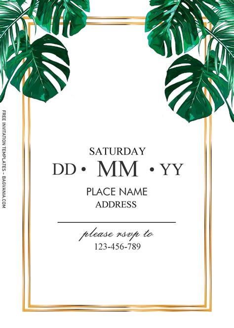 Tropical Leaves Invitation Templates Editable With Ms Word In 2020