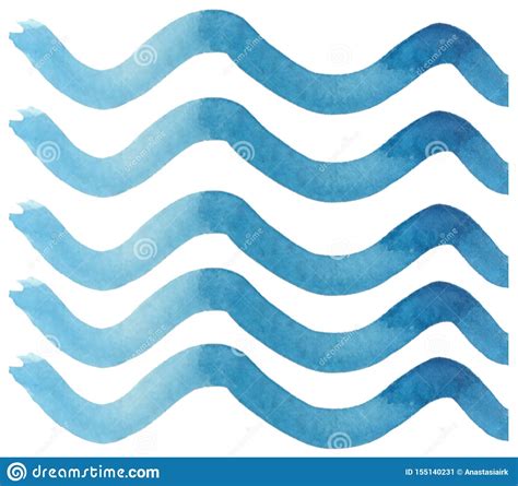 Abstract Wavy Blue Lines On A White Background Watercolor Illustration