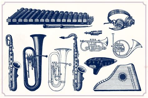 Vintage Musical Instruments In 2020 Vintage Drawing Vintage