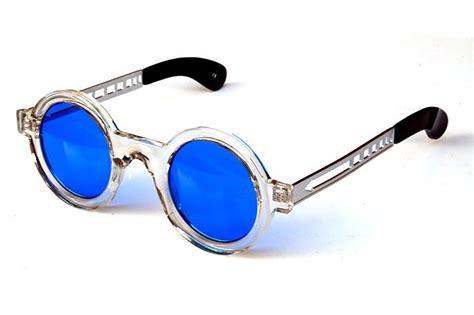Round Sunglasses Clear Plastic Frame Blue Lenses Metal Temples Tek Ht 005 Round Sunglasses