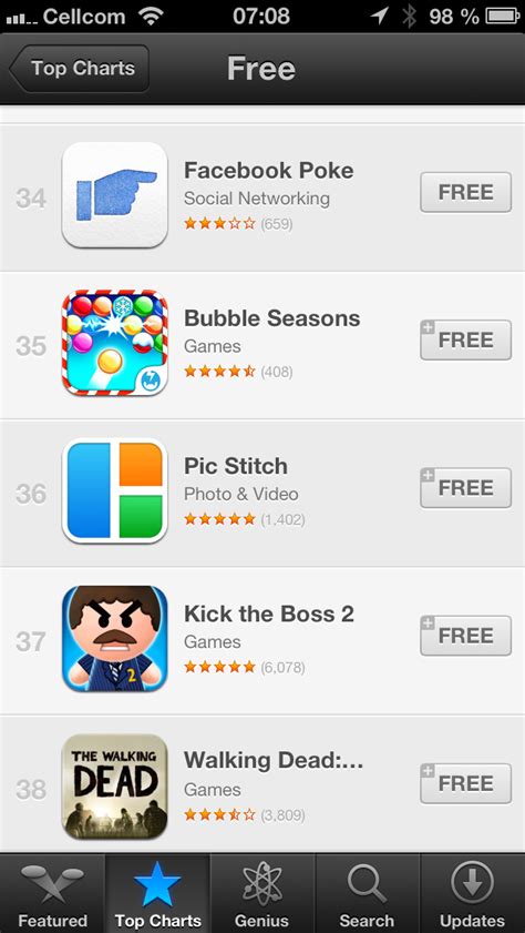 Detailed ranking data per app. Facebook Poke Slides Down App Store Ranking List