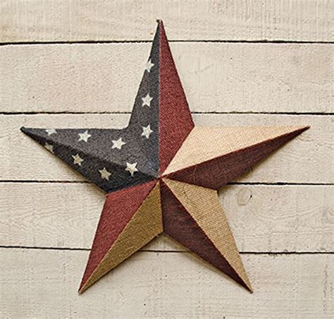Burlap Americana Barn Star 18 Dimensional Metal Americana Flag Star