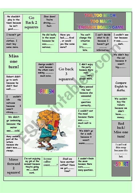 Too Much Too Many Too Enough Board Game Esl Worksheet By Ccchangch