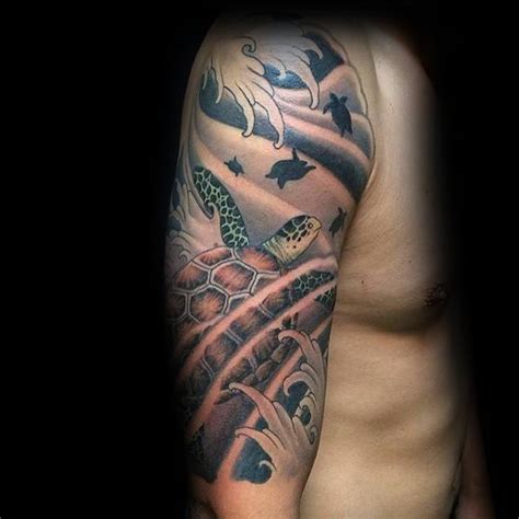 Cool sea turtle tattoo on left back shoulder. 30 Japanese Turtle Tattoo Ideas For Men - Shelled Designs