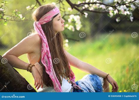 Beautiful Hippie Woman Enjoying Spring Stock Photo Image Of Bohemian