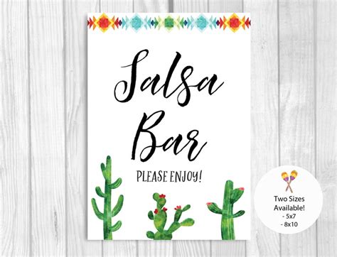 Salsa Bar Please Enjoy 5x7 8x10 Printable Sign Cinco De Etsy