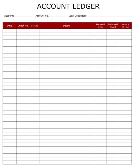 10 Best Accounting Ledger Template Printable