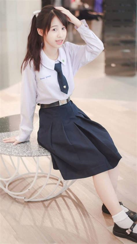 Pattamon Thai High School Girl Pleated School Skirt High Waisted