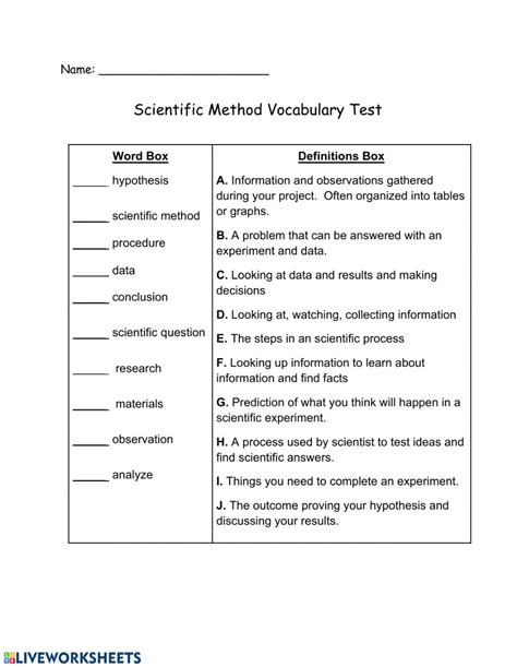 Scientific Process Vocabulary Test Interactive Worksheet
