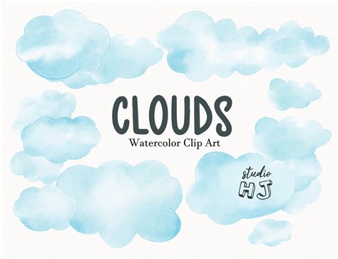 Watercolor Clouds Clipart Pngdigital Download Etsy